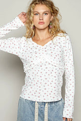 POL Floral V-Neck Long Sleeve T-Shirt OutfitFlow